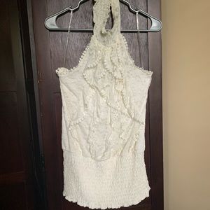 White Sleeveless Ruffle Blouse